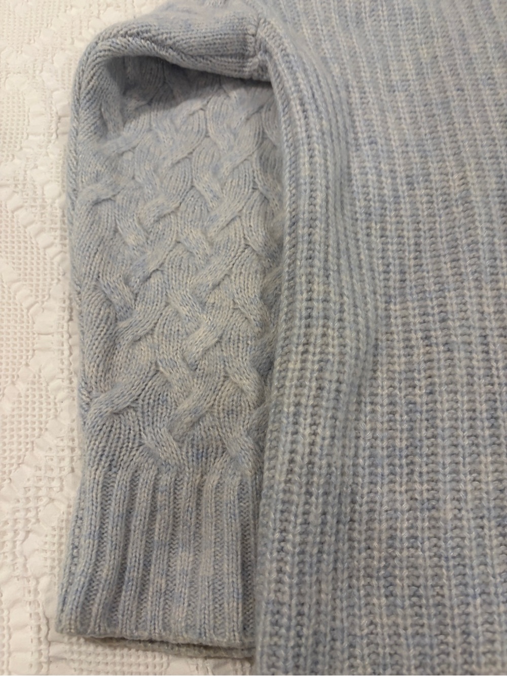 Nordstrom Light Blue Cashmere Silk Cable-Sleeve Mock Neck Sweater - Picture 5 of 7